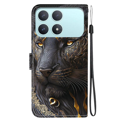 For Redmi K90 / Xiaomi Poco F8 Pro 5G Crystal Texture Colored Drawing Leather Phone Case - Black Gold Lion - EDA008484438G