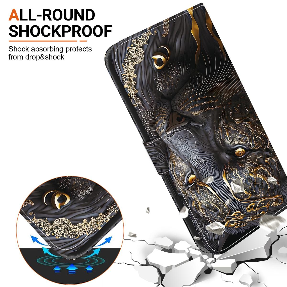 For Redmi K90 / Xiaomi Poco F8 Pro 5G Crystal Texture Colored Drawing Leather Phone Case - Black Gold Lion - EDA008484438G