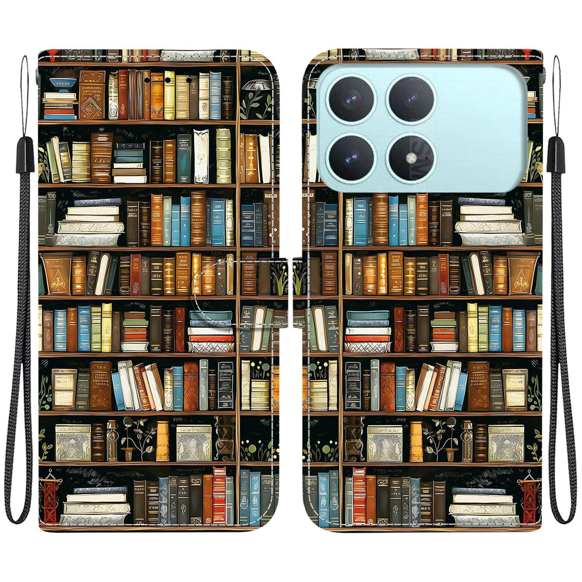 For Redmi K90 / Xiaomi Poco F8 Pro 5G Crystal Texture Colored Drawing Leather Phone Case - Bookshelf - EDA008484438H