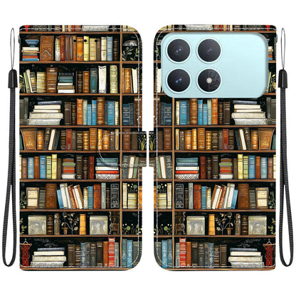 For Redmi K90 / Xiaomi Poco F8 Pro 5G Crystal Texture Colored Drawing Leather Phone Case - Bookshelf - EDA008484438H