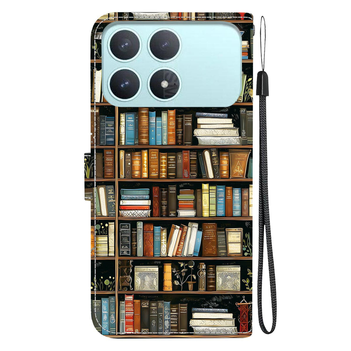For Redmi K90 / Xiaomi Poco F8 Pro 5G Crystal Texture Colored Drawing Leather Phone Case - Bookshelf - EDA008484438H