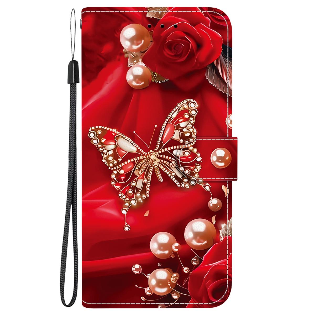 For Redmi K90 / Xiaomi Poco F8 Pro 5G Crystal Texture Colored Drawing Leather Phone Case - Pearl Butterfly Rose - EDA008484438I