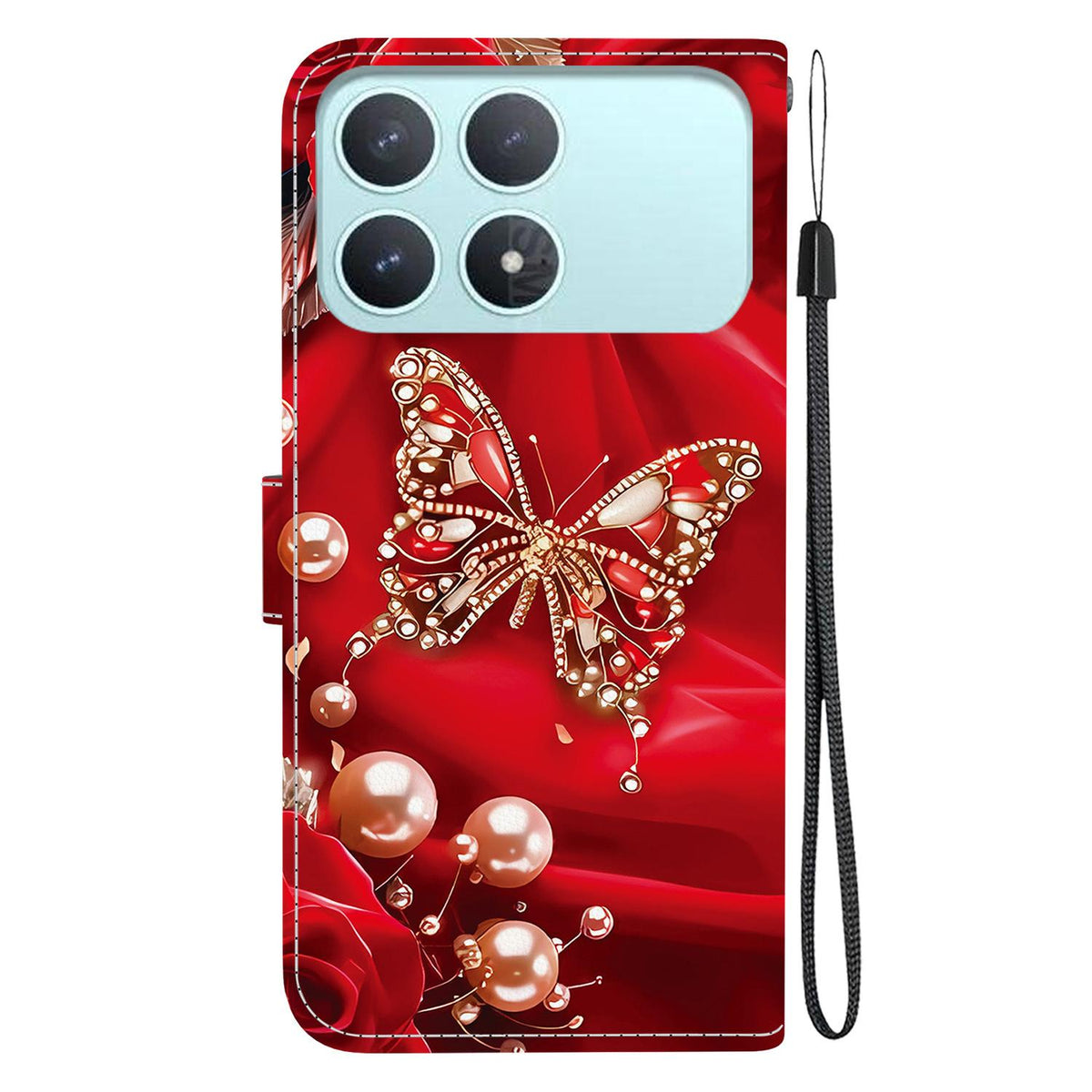 For Redmi K90 / Xiaomi Poco F8 Pro 5G Crystal Texture Colored Drawing Leather Phone Case - Pearl Butterfly Rose - EDA008484438I