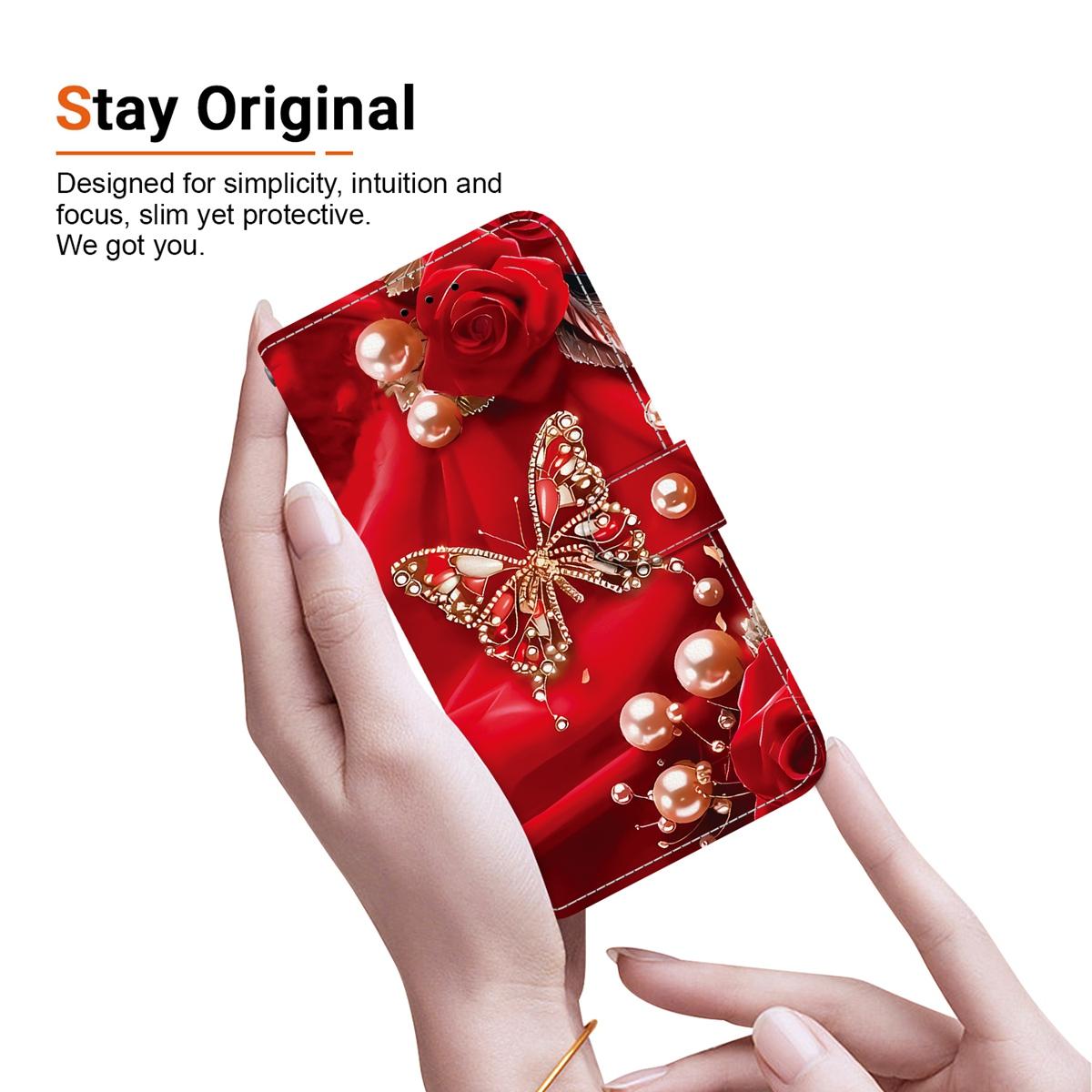 For Redmi K90 / Xiaomi Poco F8 Pro 5G Crystal Texture Colored Drawing Leather Phone Case - Pearl Butterfly Rose - EDA008484438I