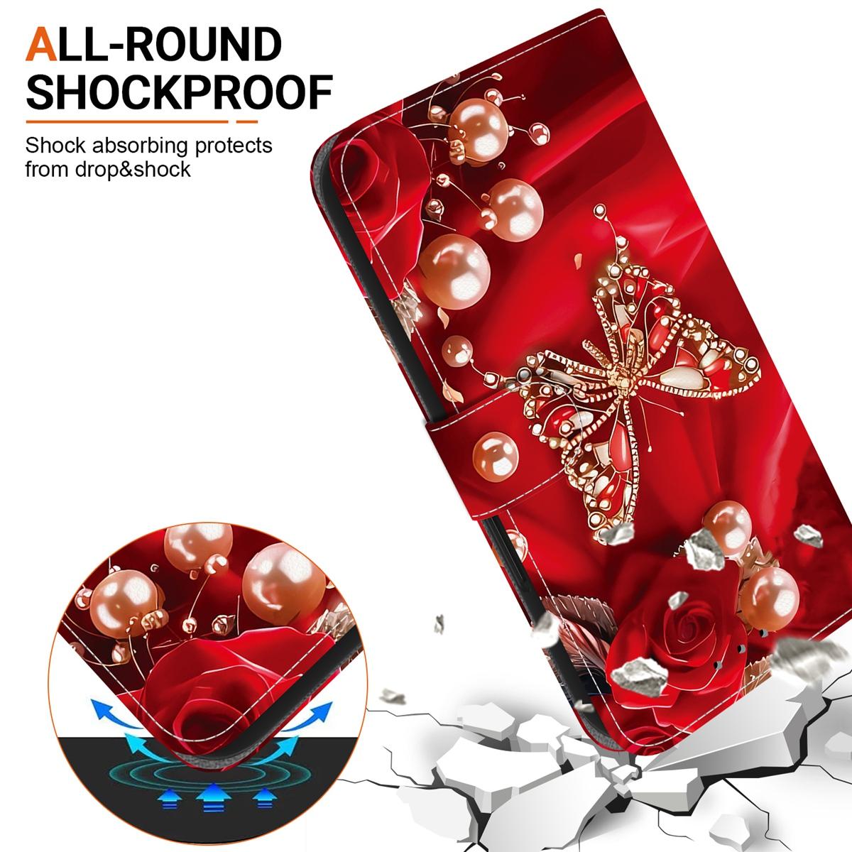 For Redmi K90 / Xiaomi Poco F8 Pro 5G Crystal Texture Colored Drawing Leather Phone Case - Pearl Butterfly Rose - EDA008484438I