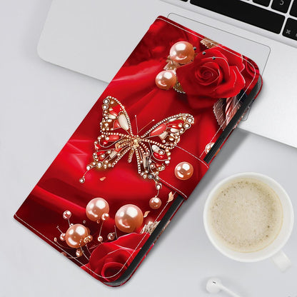 For Redmi K90 / Xiaomi Poco F8 Pro 5G Crystal Texture Colored Drawing Leather Phone Case - Pearl Butterfly Rose - EDA008484438I