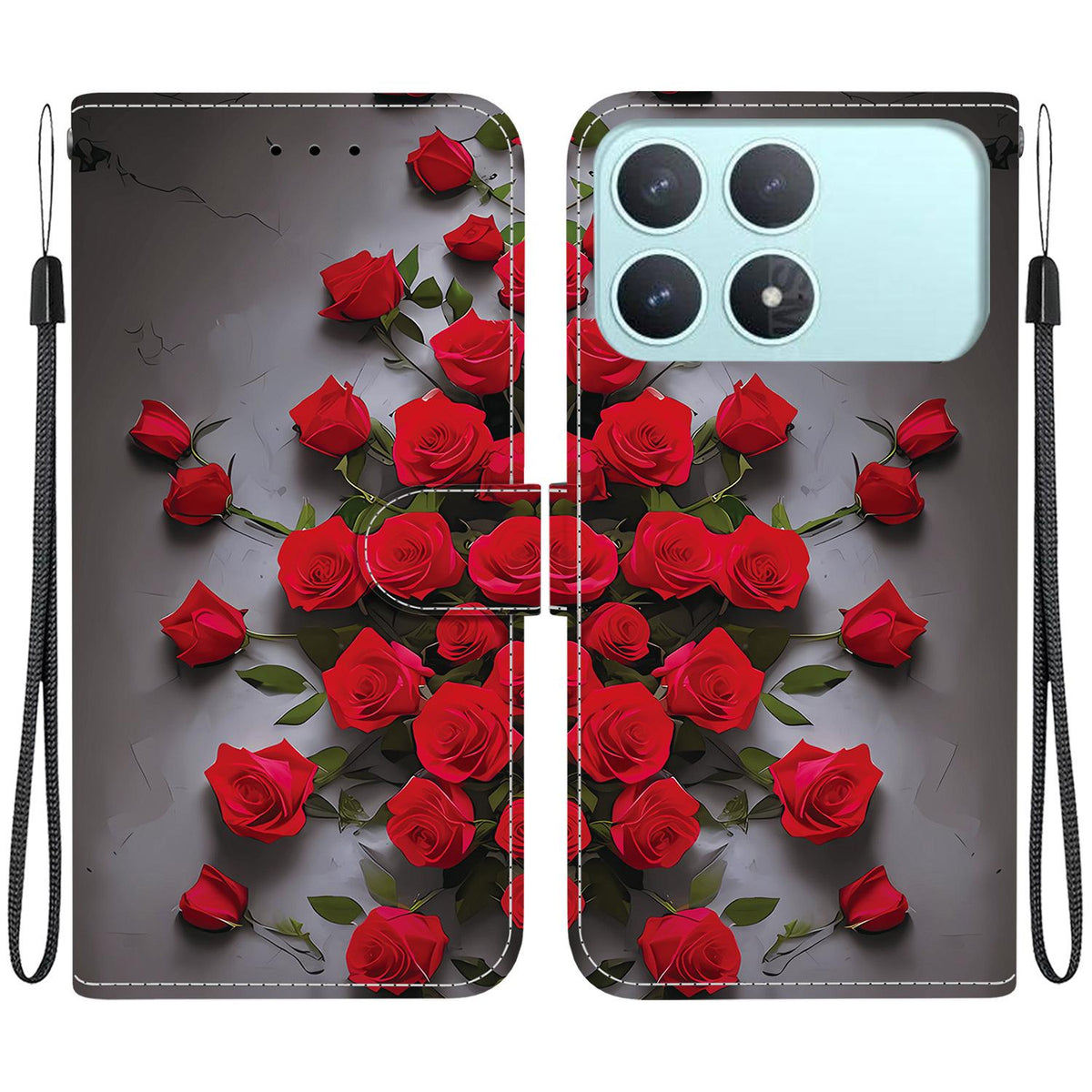 For Redmi K90 / Xiaomi Poco F8 Pro 5G Crystal Texture Colored Drawing Leather Phone Case - Red Roses - EDA008484438J