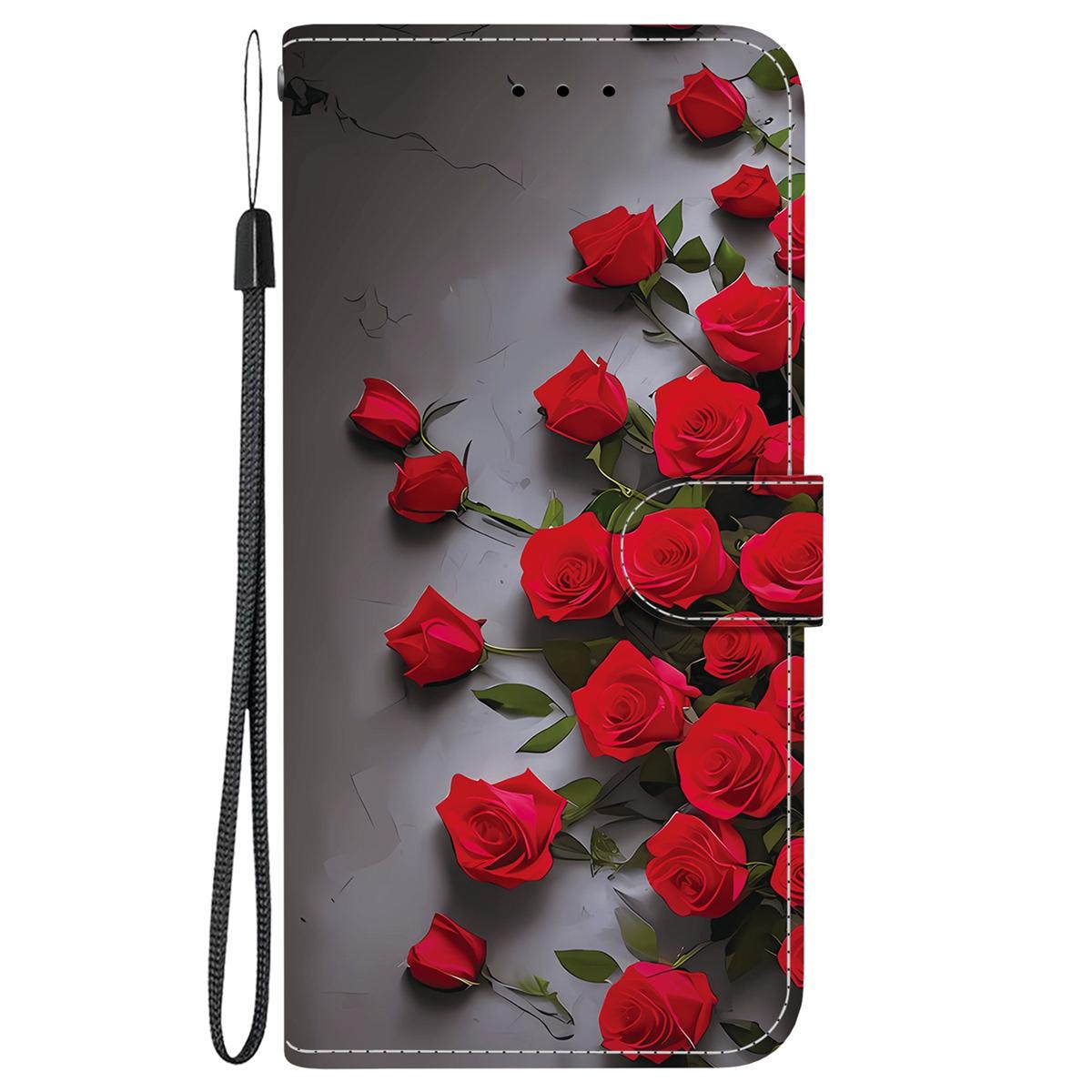For Redmi K90 / Xiaomi Poco F8 Pro 5G Crystal Texture Colored Drawing Leather Phone Case - Red Roses - EDA008484438J