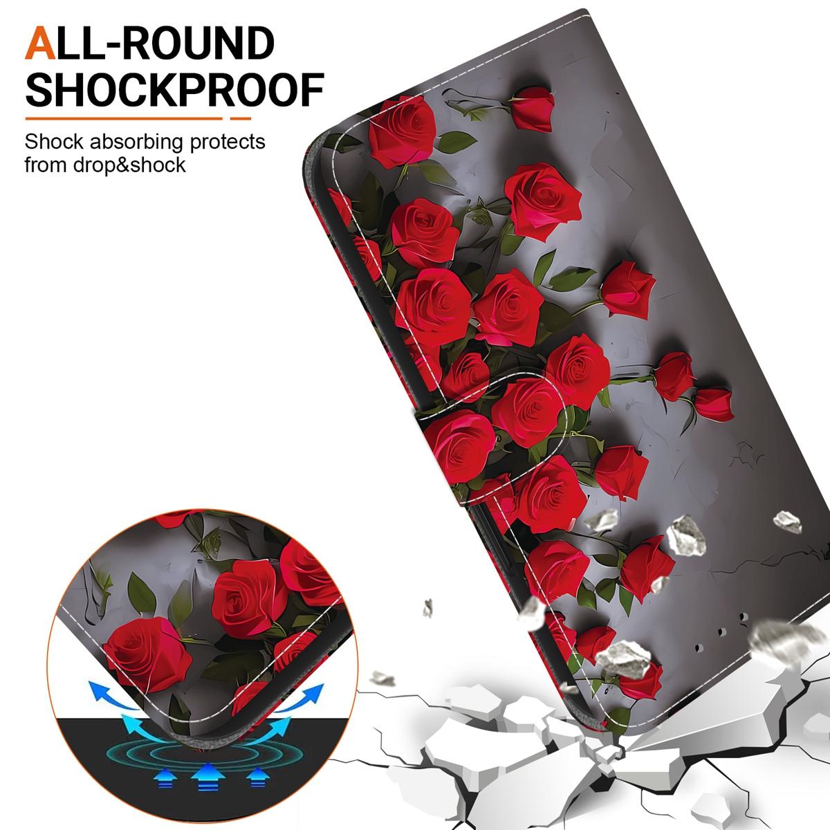 For Redmi K90 / Xiaomi Poco F8 Pro 5G Crystal Texture Colored Drawing Leather Phone Case - Red Roses - EDA008484438J