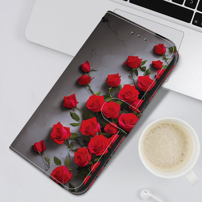 For Redmi K90 / Xiaomi Poco F8 Pro 5G Crystal Texture Colored Drawing Leather Phone Case - Red Roses - EDA008484438J