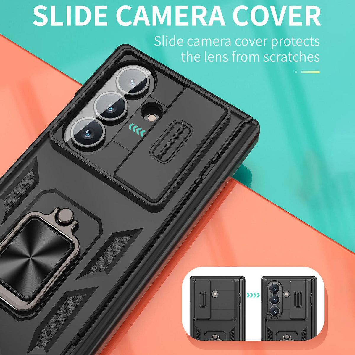 For Galaxy Z Fold8 Ultra 5G Kalebol Sliding Window Hinge Phone Case with Ring Stand - Black - EDA008485808A