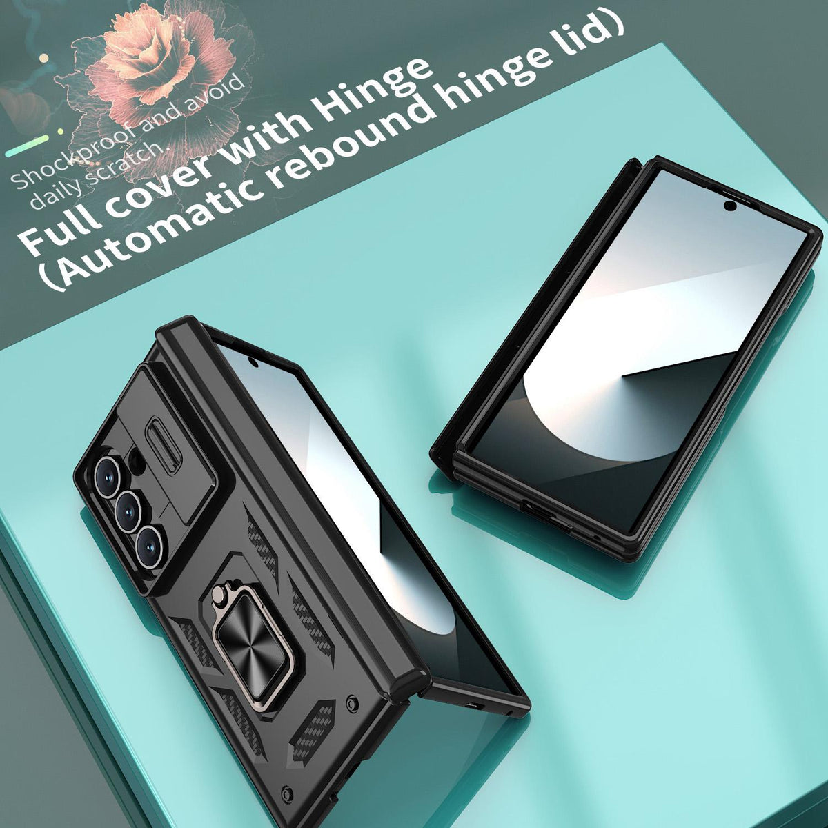 For Galaxy Z Fold8 Ultra 5G Kalebol Sliding Window Hinge Phone Case with Ring Stand - Black - EDA008485808A
