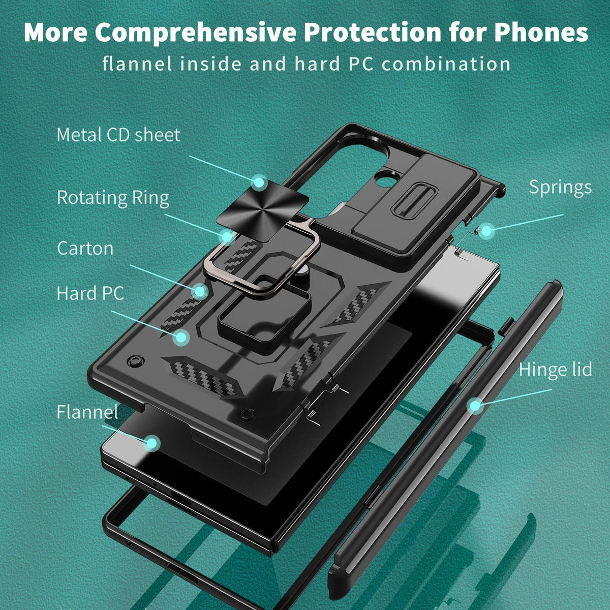 For Galaxy Z Fold8 Ultra 5G Kalebol Sliding Window Hinge Phone Case with Ring Stand - Black - EDA008485808A