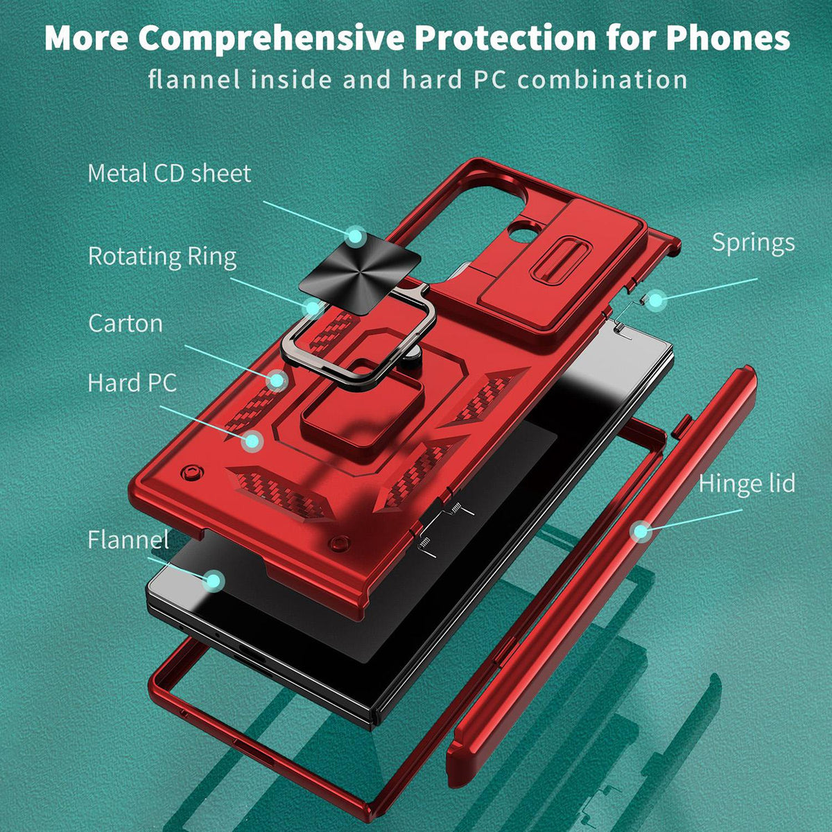 For Galaxy Z Fold8 Ultra 5G Kalebol Sliding Window Hinge Phone Case with Ring Stand - Red - EDA008485808B