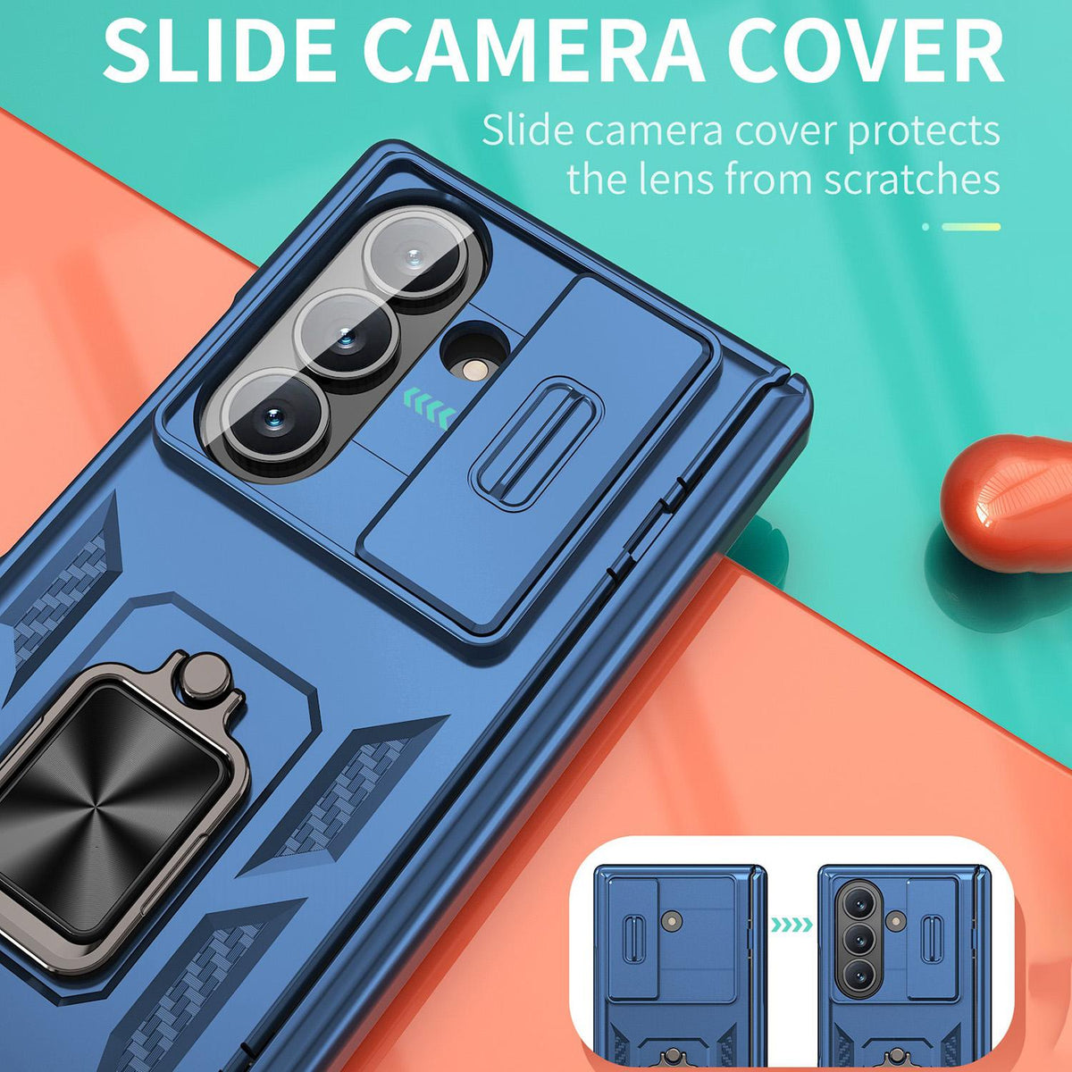 For Galaxy Z Fold8 Ultra 5G Kalebol Sliding Window Hinge Phone Case with Ring Stand - Blue - EDA008485808C