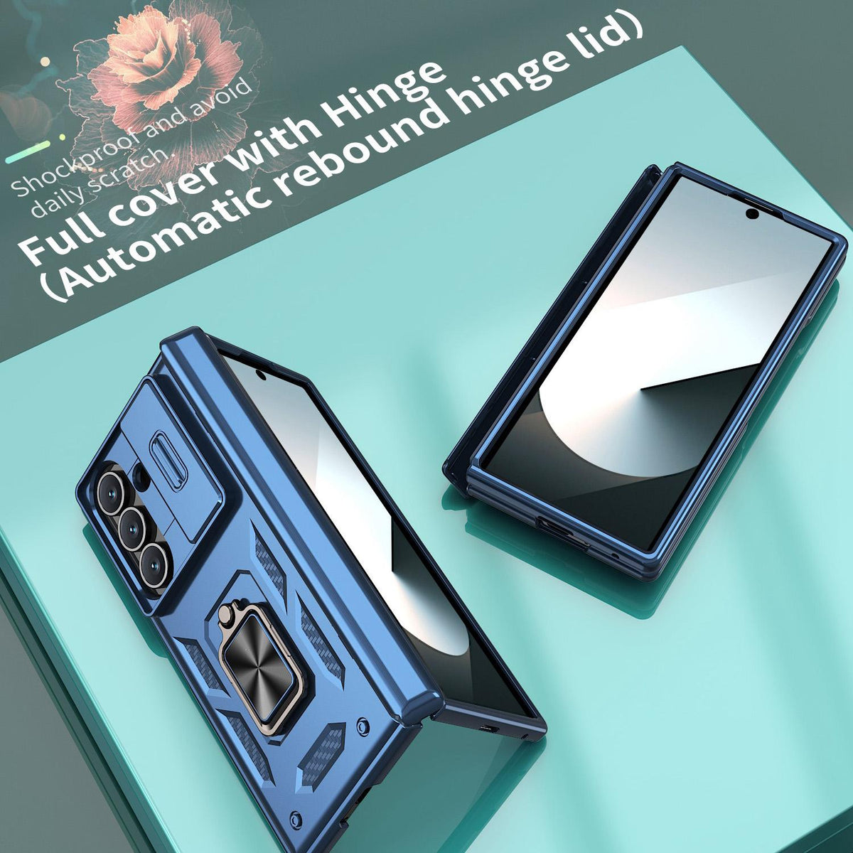 For Galaxy Z Fold8 Ultra 5G Kalebol Sliding Window Hinge Phone Case with Ring Stand - Blue - EDA008485808C
