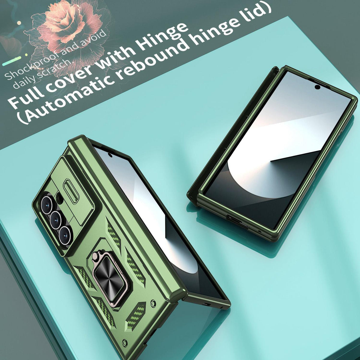 For Galaxy Z Fold8 Ultra 5G Kalebol Sliding Window Hinge Phone Case with Ring Stand - Green - EDA008485808D