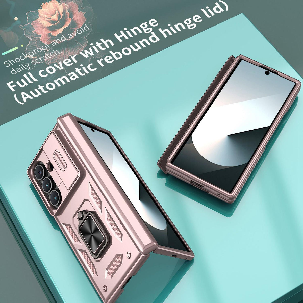 For Galaxy Z Fold8 Ultra 5G Kalebol Sliding Window Hinge Phone Case with Ring Stand - Rose Gold - EDA008485808E
