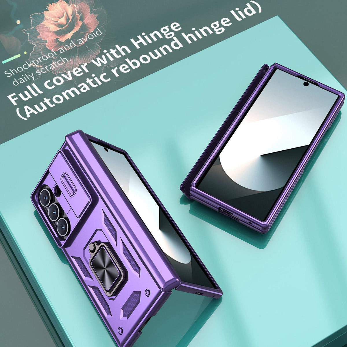 For Galaxy Z Fold8 Ultra 5G Kalebol Sliding Window Hinge Phone Case with Ring Stand - Purple - EDA008485808F