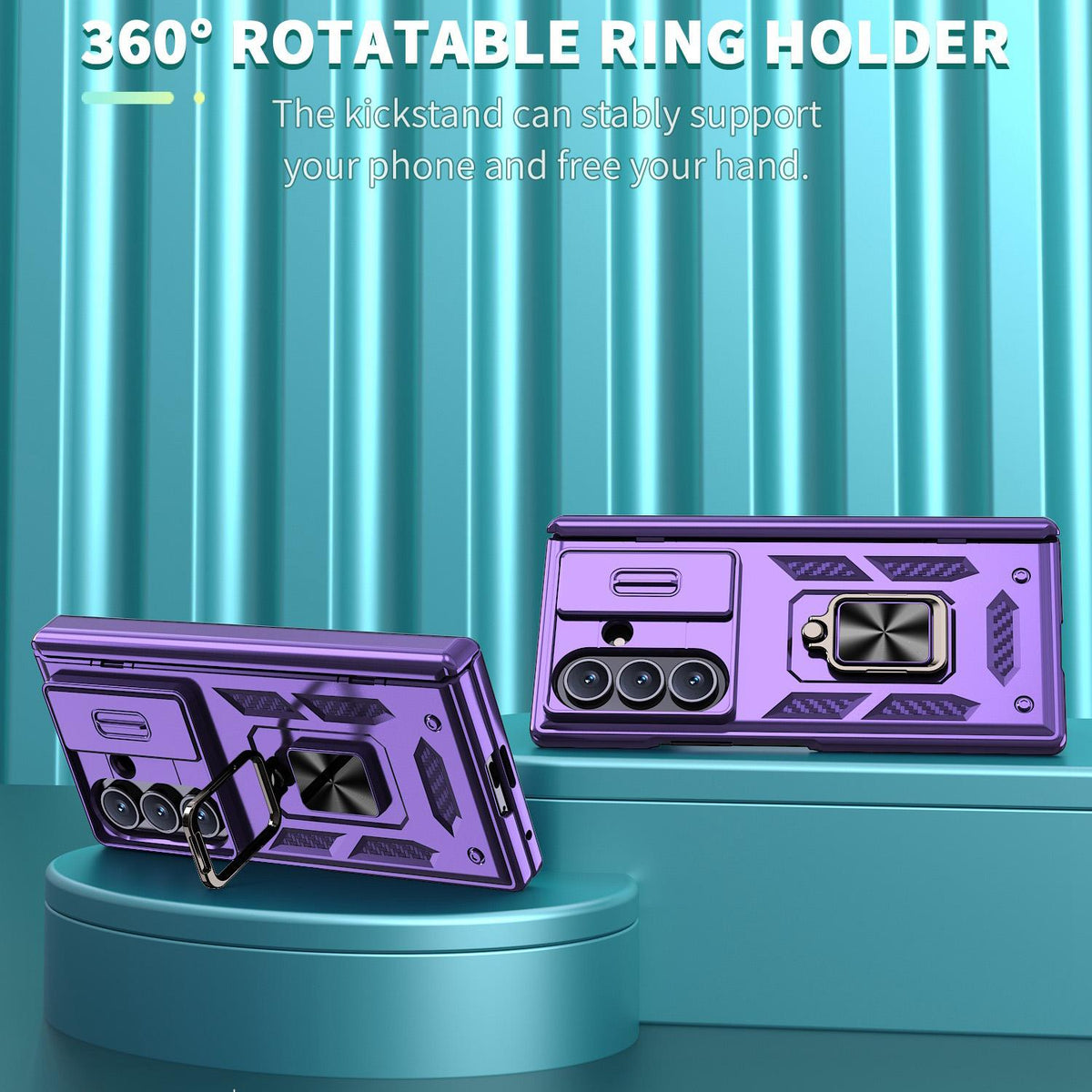 For Galaxy Z Fold8 Ultra 5G Kalebol Sliding Window Hinge Phone Case with Ring Stand - Purple - EDA008485808F
