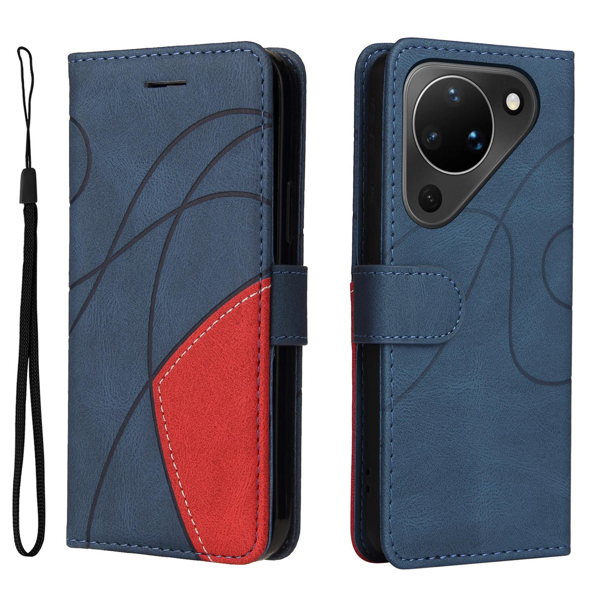 For Huawei Pura 90 5G Dual-color Splicing Flip Leather Phone Case - Blue - EDA008491705A