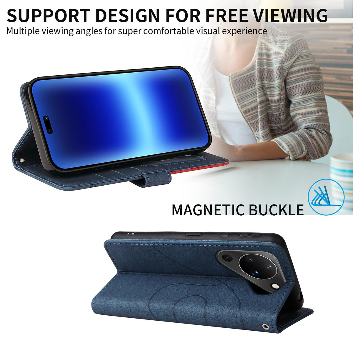 For Huawei Pura 90 5G Dual-color Splicing Flip Leather Phone Case - Blue - EDA008491705A