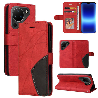 For Huawei Pura 90 5G Dual-color Splicing Flip Leather Phone Case - Red - EDA008491705B