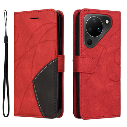 For Huawei Pura 90 5G Dual-color Splicing Flip Leather Phone Case - Red - EDA008491705B