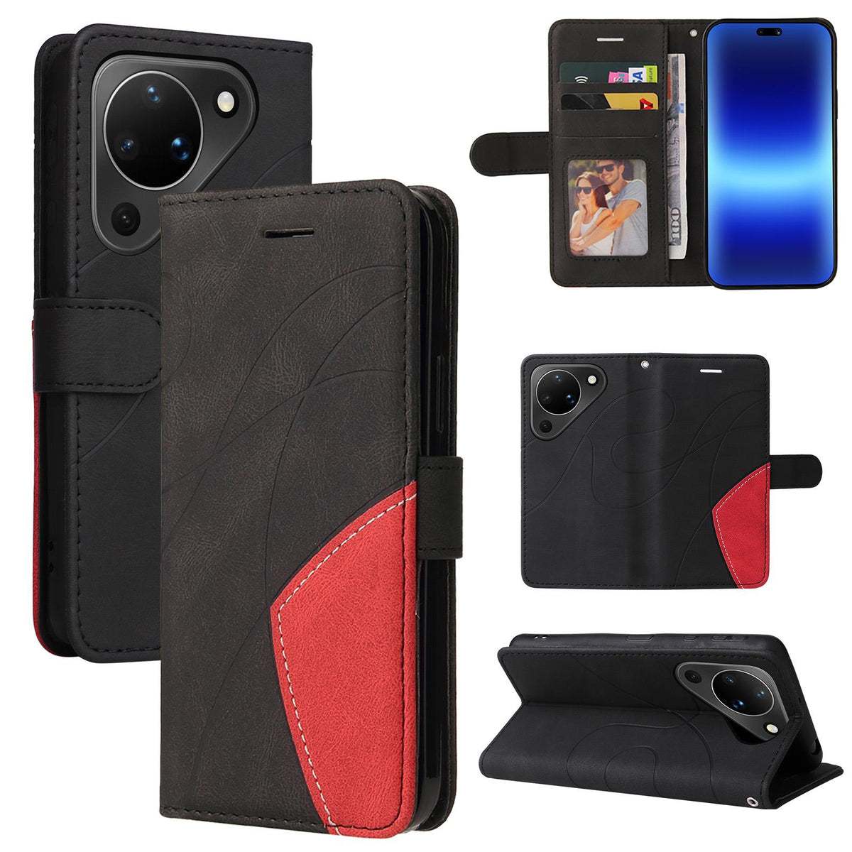 For Huawei Pura 90 5G Dual-color Splicing Flip Leather Phone Case - Black - EDA008491705C