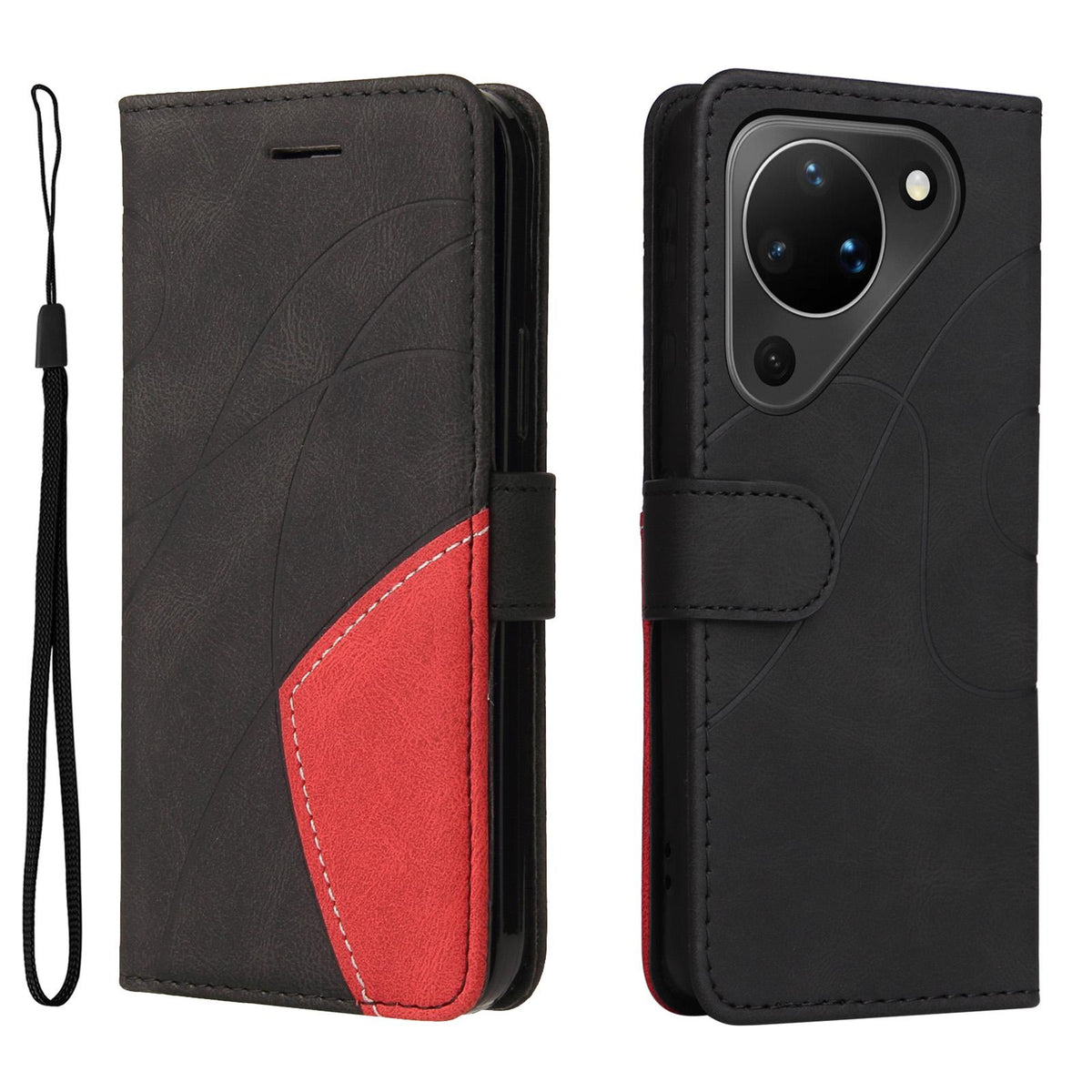 For Huawei Pura 90 5G Dual-color Splicing Flip Leather Phone Case - Black - EDA008491705C