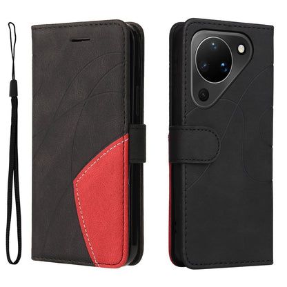 For Huawei Pura 90 5G Dual-color Splicing Flip Leather Phone Case - Black - EDA008491705C