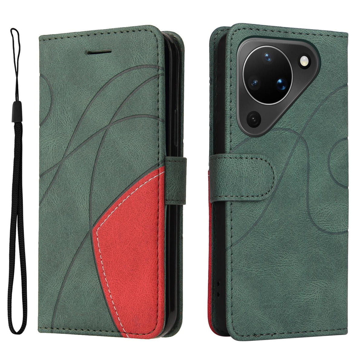 For Huawei Pura 90 5G Dual-color Splicing Flip Leather Phone Case - Green - EDA008491705D
