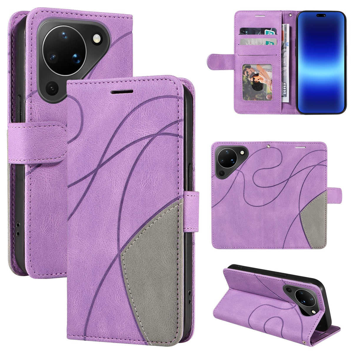 For Huawei Pura 90 5G Dual-color Splicing Flip Leather Phone Case - Purple - EDA008491705E