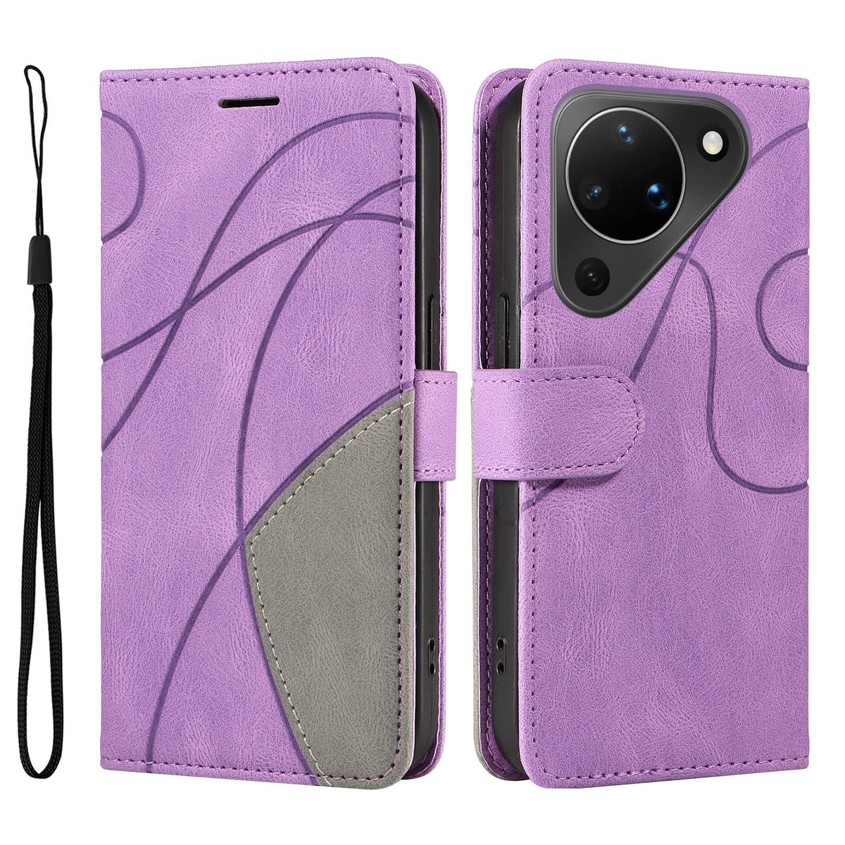 For Huawei Pura 90 5G Dual-color Splicing Flip Leather Phone Case - Purple - EDA008491705E