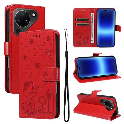 For Huawei Pura 90 5G Cat and Bee Embossed Flip Leather Phone Case - Red - EDA008492705A