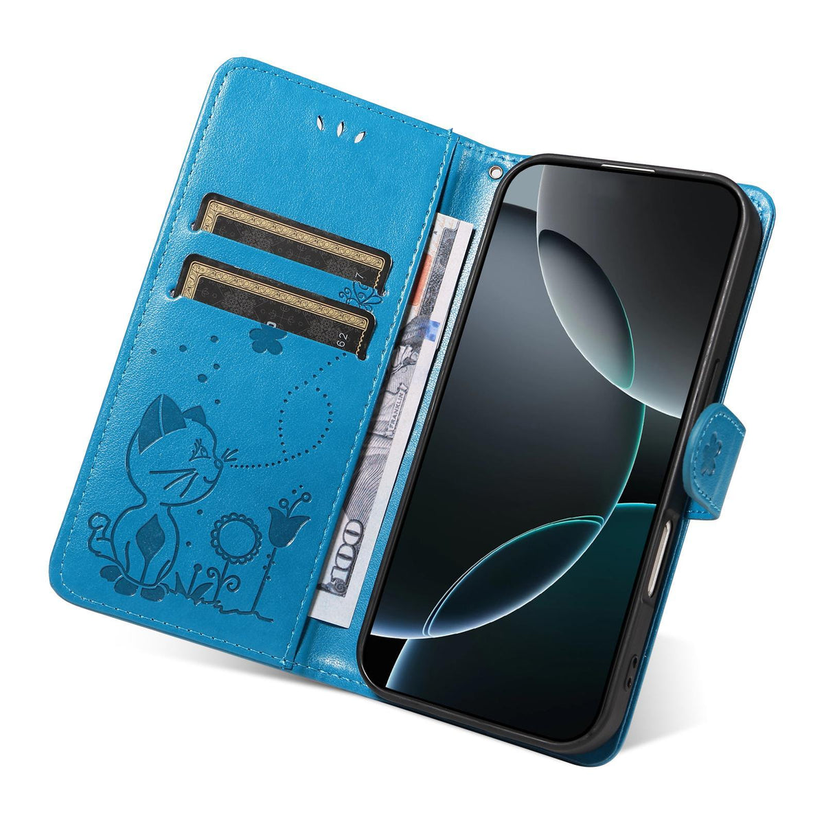 For Huawei Pura 90 5G Cat and Bee Embossed Flip Leather Phone Case - Blue - EDA008492705C
