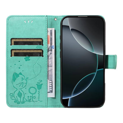 For Huawei Pura 90 5G Cat and Bee Embossed Flip Leather Phone Case - Green - EDA008492705D