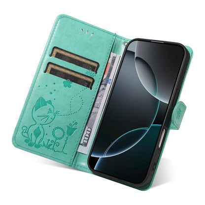 For Huawei Pura 90 5G Cat and Bee Embossed Flip Leather Phone Case - Green - EDA008492705D