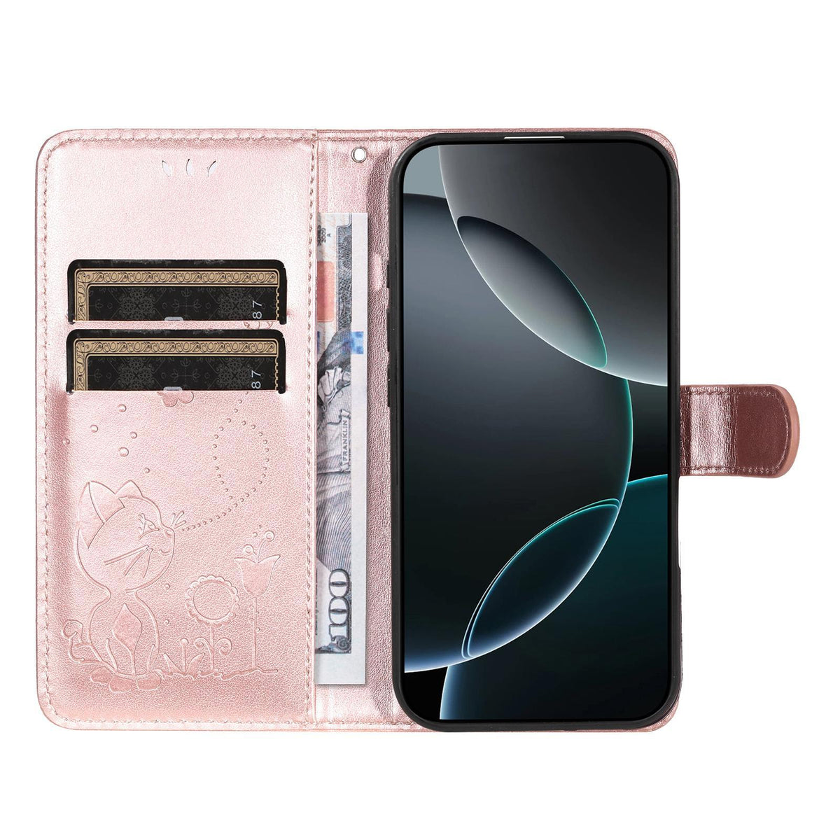 For Huawei Pura 90 5G Cat and Bee Embossed Flip Leather Phone Case - Rose Gold - EDA008492705E