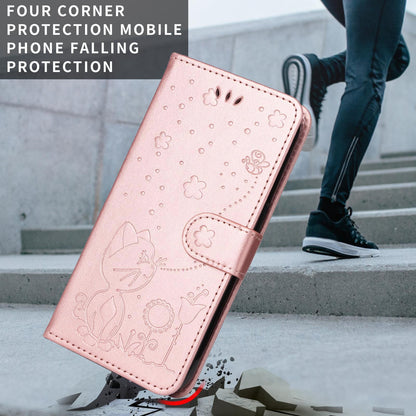 For Huawei Pura 90 5G Cat and Bee Embossed Flip Leather Phone Case - Rose Gold - EDA008492705E