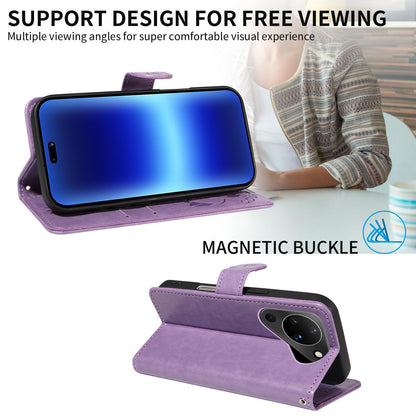 For Huawei Pura 90 5G Cat and Bee Embossed Flip Leather Phone Case - Purple - EDA008492705F