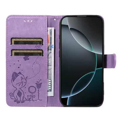 For Huawei Pura 90 5G Cat and Bee Embossed Flip Leather Phone Case - Purple - EDA008492705F
