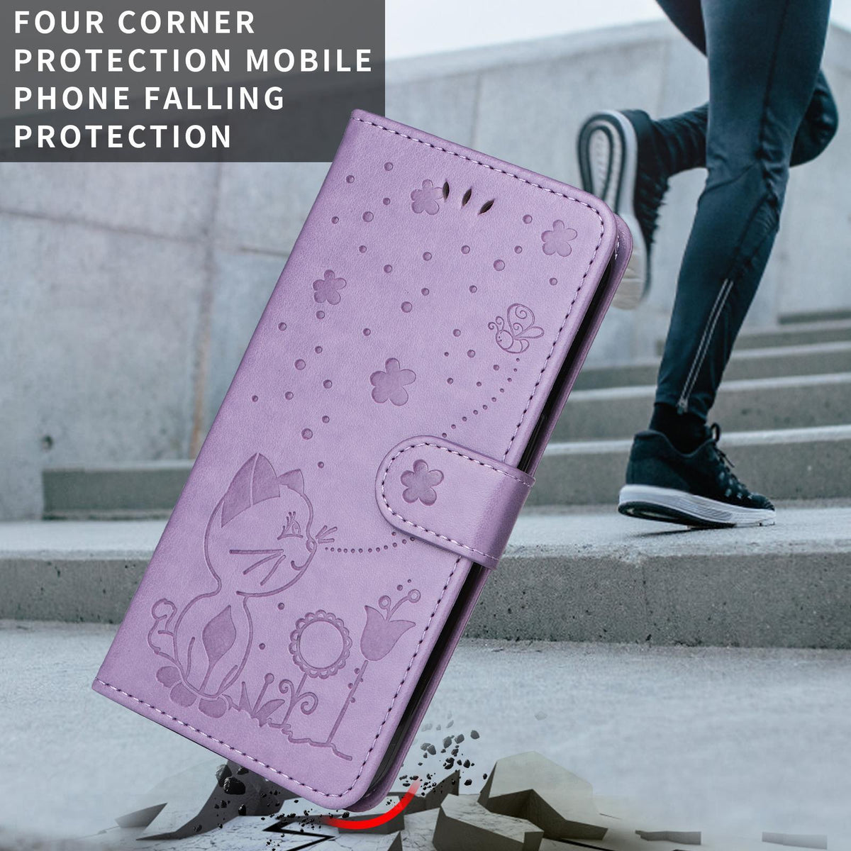 For Huawei Pura 90 5G Cat and Bee Embossed Flip Leather Phone Case - Purple - EDA008492705F