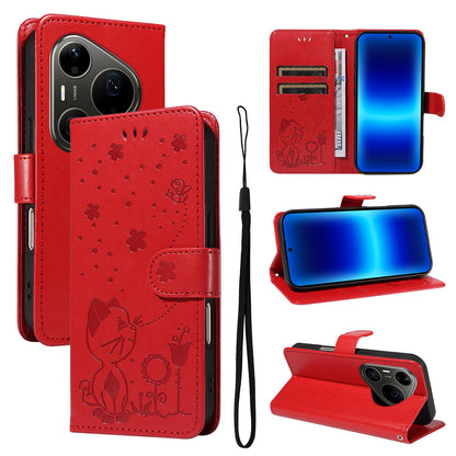 For Huawei Pura 90 Pro Max 5G Cat and Bee Embossed Flip Leather Phone Case - Red - EDA008492707A