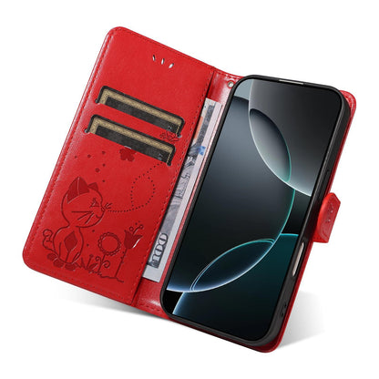 For Huawei Pura 90 Pro Max 5G Cat and Bee Embossed Flip Leather Phone Case - Red - EDA008492707A