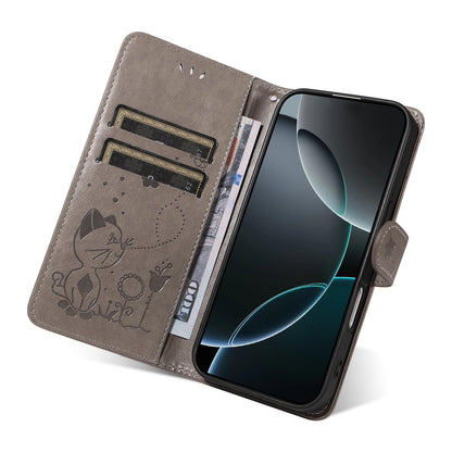 For Huawei Pura 90 Pro Max 5G Cat and Bee Embossed Flip Leather Phone Case - Grey - EDA008492707B