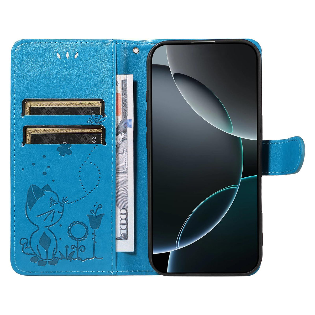 For Huawei Pura 90 Pro Max 5G Cat and Bee Embossed Flip Leather Phone Case - Blue - EDA008492707C