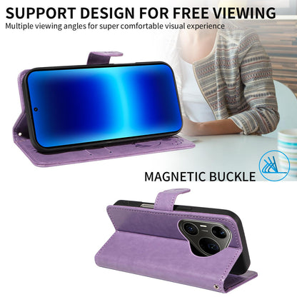 For Huawei Pura 90 Pro Max 5G Cat and Bee Embossed Flip Leather Phone Case - Purple - EDA008492707F