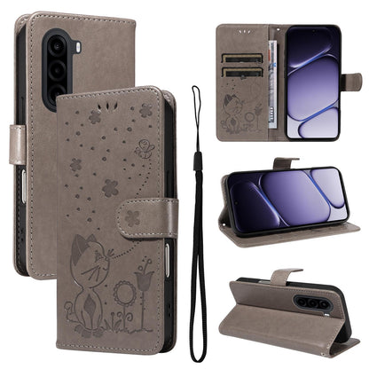 For OnePlus Nord CE6 Lite/Turbo 6X 5G Cat and Bee Embossed Flip Leather Phone Case - Grey - EDA008492806B