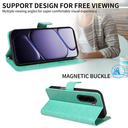 For OnePlus Nord CE6 Lite/Turbo 6X 5G Cat and Bee Embossed Flip Leather Phone Case - Green - EDA008492806D